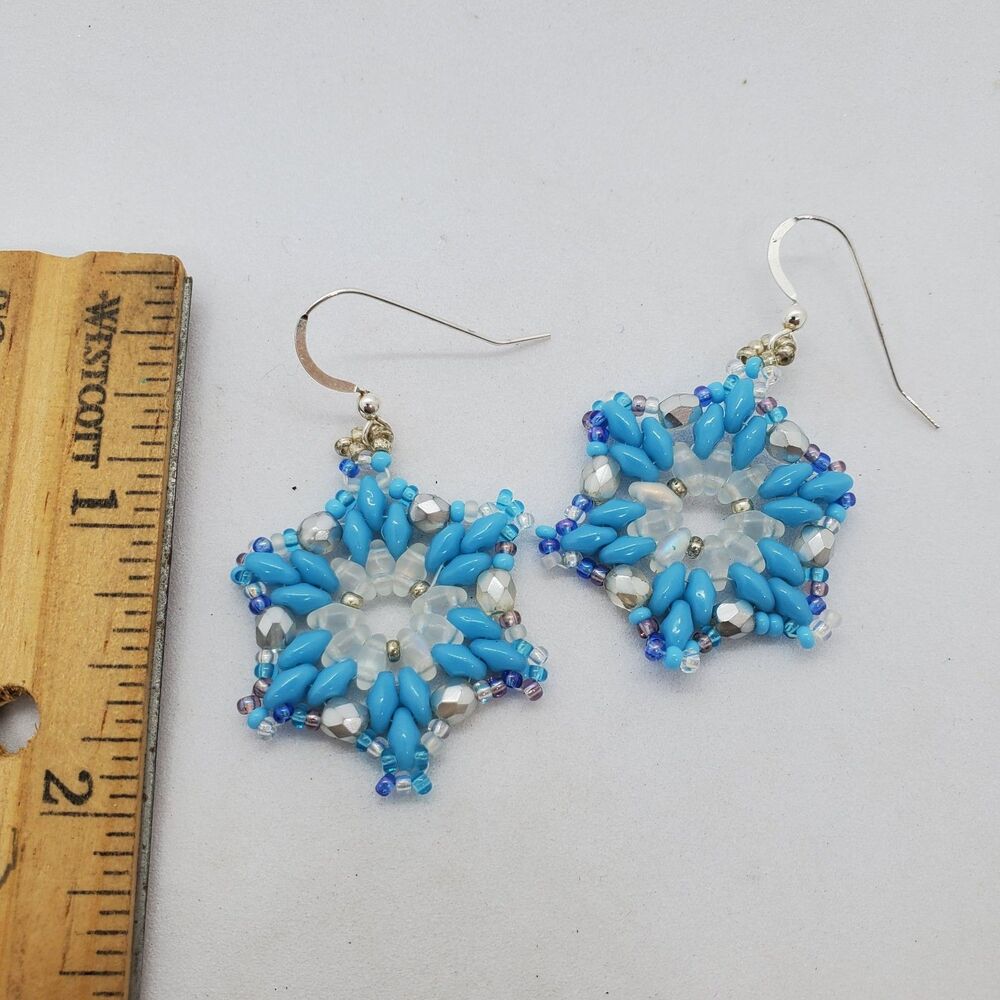 Sterling Silver and Beaded Snowflake Earrings 925